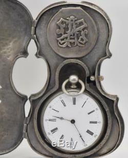 Rare Imperial Russian silver pocket watch&silvered violin case with pill box