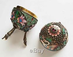 Rare Original Russian Imperial Silver & Cloisonne Egg