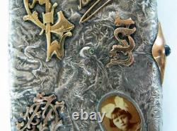 Rare Russia Imperial Russian Silver Hand Made Gold Deco Cigarette Case Marked