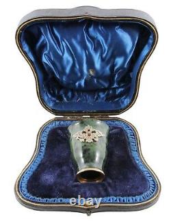 Rare Russian Imperial Antique Gold Jade Cup, Boxed