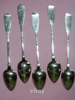 Rare Set 5 Monogram Spoons Original Russian Imperial Silver 84 Antique Russia