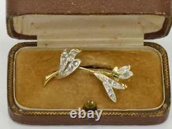 Rare antique Imperial Russian 18k gold(72) & diamonds flower brooch in box c1890