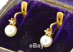 Rare antique Imperial Russian 18k gold, Diamonds&sea pearls earrings. Original box