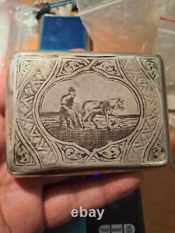 Required Valuable Vintage Russian Imperial Silver Niello Engraved Cigarette Case