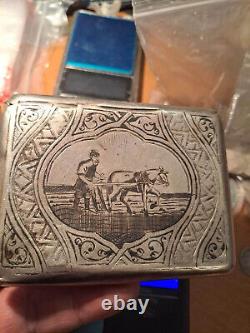 Required Valuable Vintage Russian Imperial Silver Niello Engraved Cigarette Case
