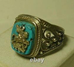Ring Turquoise 84 Silver Imperial Russian 1907 George the Victorious