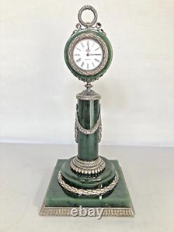 Russian Clock, Imperial Style Nephrite with Sterling Silver