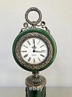 Russian Clock, Imperial Style Nephrite with Sterling Silver