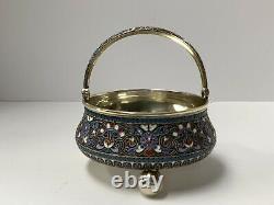 Russian Enamel Silver Sugar Basket. 84 Silver Moscow 1892 Antique Imperial