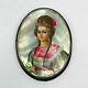 Russian Imperial 84 Silver Brooch Painted Woman Portrait On Mother Pearl 1899y