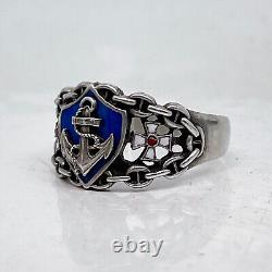 Russian Imperial 84 Silver Enamel Navy Officer Ring with St. George cross