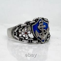 Russian Imperial 84 Silver Enamel Navy Officer Ring with St. George cross