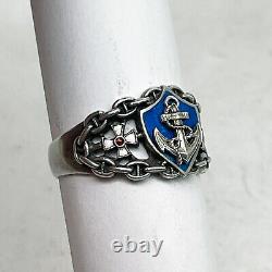 Russian Imperial 84 Silver Enamel Navy Officer Ring with St. George cross