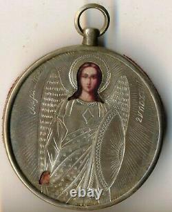 Russian Imperial Antique travel Icon Sterling silver archangel Michael (#500q)