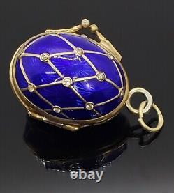 Russian Imperial Fabergé 88 Silver Blue Guilloche Enamel Locket Egg Pendant