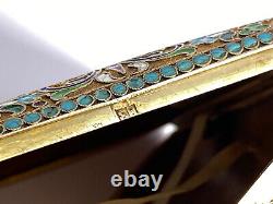 Russian Imperial Faberge Silver 84 E. Kolin Cloisonne Enamel Gild Cigarette Box