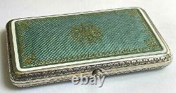 Russian Imperial Faberge Silver 84 Guilloche Turquoise Enamel Gild Cigarette Box