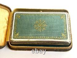 Russian Imperial Faberge Silver 84 Guilloche Turquoise Enamel Gild Cigarette Box