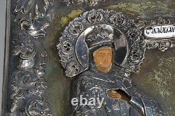 Russian Imperial Icon Silver Enamel Oklad Mother God Jesus Cross Egg Painting