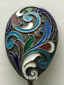 Russian Imperial Silver 88 Cloisonne Enamel Spoon A. Gorianov For Faberge Antique