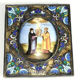Russian Imperial Silver Rostov Enamel Orthodox Icon Finift Saint Egg Painting