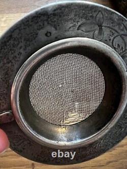 Russian Imperial Sterling 875 Silver Hand Engraved Tea Strainer