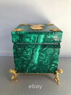 Russian Imperial Style Natural Malachite Hinged Box