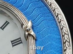 Russian Solid Sterling Silver Guilloche Enamel Desk Alarm Clock Watch Timepiece