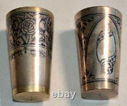 Russian Soviet Royal 875 Silver Enamel Cup Vodka Shots Goblet Chalice Kovsh Bow