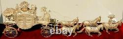 Russian Style Filigri Silver Carriage Crew Cab Horses Statue Figure Wood Box Pin