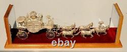 Russian Style Filigri Silver Carriage Crew Cab Horses Statue Figure Wood Box Pin