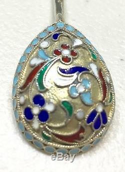 Set Of 6 Russian Imperial Silver 84 Enamel Spoons Hallmarked AK Total Weight131g