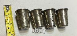 Set Russian Imperial Silver 84 Four Cups WithTray Total Weight 80 Grams Hallmarked