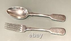 Set Vintage Antique 19C Russian Imperial Silver 84 Large Serving Spoon Fork Old