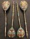 Set Of 4 Antique Imperial Russian Enameled Gilded Silver Spoons (g. Klingert)