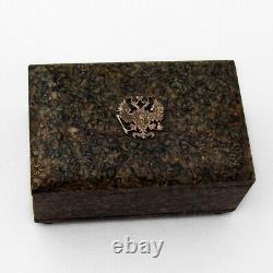 Siberian Fossiliferous Marble Box Russian Imperial Eagle Cutwork Silver