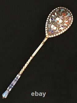 St Petersburg Russian Imperial Silver 84 Cloisonne Enamel Spoon Antique Russia