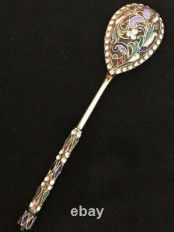 St. Petersburgh City Spoon Cloisonne Enamel Silver 84 Russian Imperial Antique