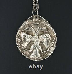 Sterling Silver 1000 Russian Imperial Eagle Repousse Medallion Pendant NS1688