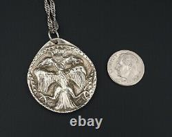 Sterling Silver 1000 Russian Imperial Eagle Repousse Medallion Pendant NS1688