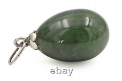 Sterling Silver Art Deco Nephrite Jade Russian Imperial Egg Charm