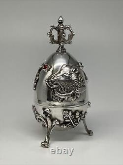 Stunning Antique hunting egg made from imperial Russian silver marked 84 1878