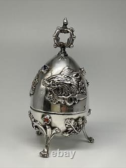 Stunning Antique hunting egg made from imperial Russian silver marked 84 1878