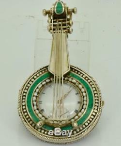 Unique 19th C. Imperial Russian 84 Silver, Enamel&Pearls Mandolin shape watch