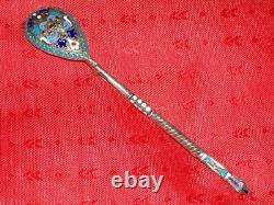Unique Cloisonne Russian Imperial Silver 84 Enamel Brooch Spoon Antique Souvenir