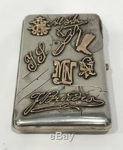 VERY RARE! Antique Russian Imperial Gold Script Silver Cigarette Case Moscow