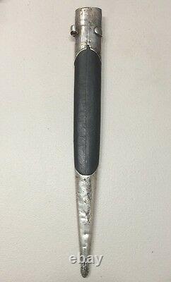 Vintage Antique Russian Dagestan Silver 84 Dagger Sword Knife WithLeather Scabbard