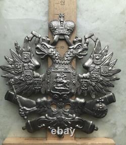 Vintage Double Headed Eagle Emblem Imperial Russian Silver Plated Badge Rare Old