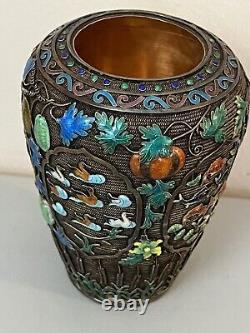Vintage Imperial Russian Enamel Gilded Silver Beautiful Vase