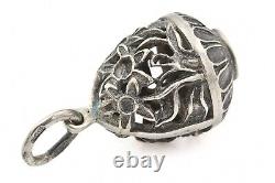 Vintage Sterling Silver Cut Out Russian Egg Imperial Charm Pendant